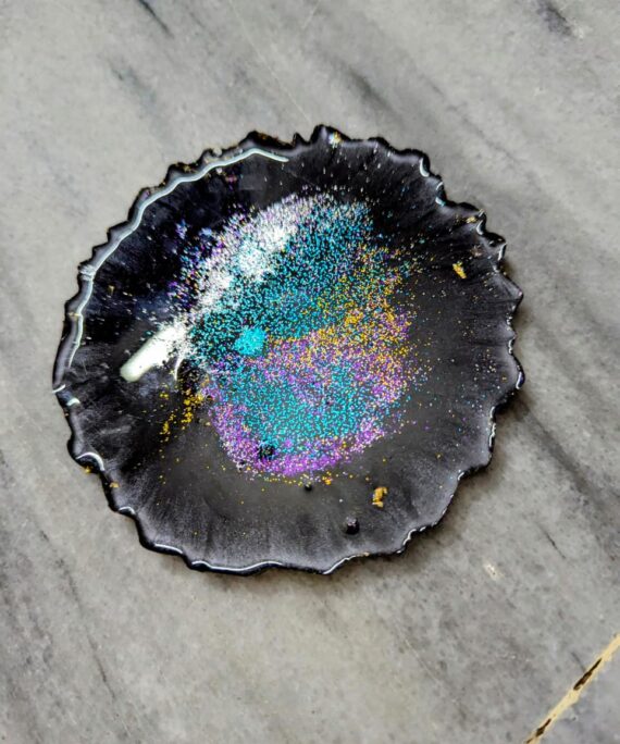 Deep Teal & Holographic Sparkle Resin Mug Lid / Coaster